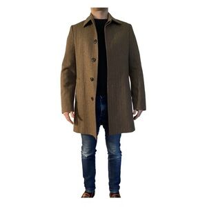 SISLEY brown herringbone wool Mens coat M (46)